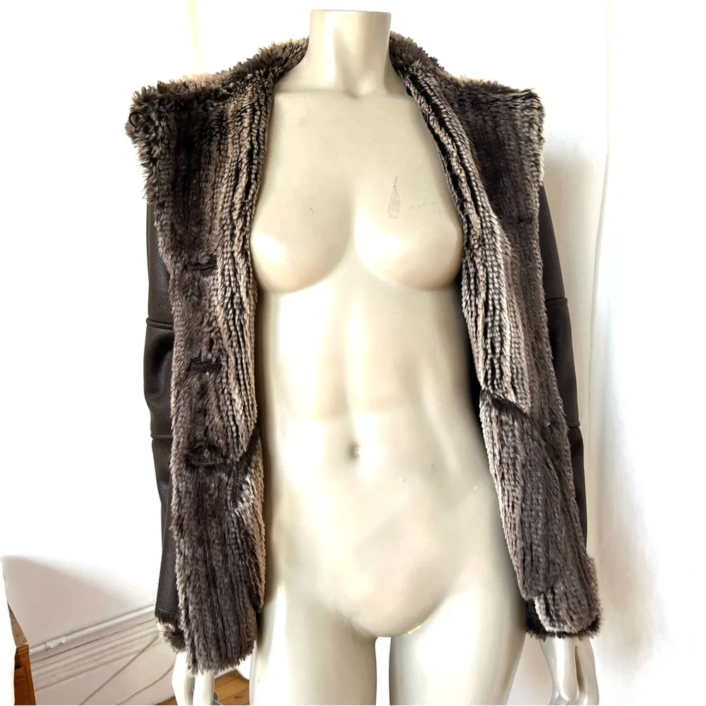 CHICO’s Brown Faux Fur Trimmed Women's Jacket - Picture 13 of 16